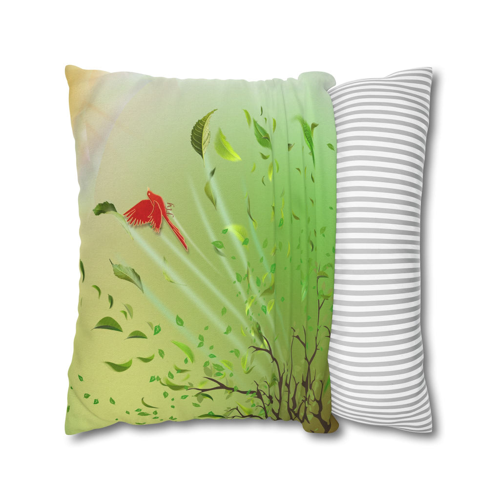 Fly Hidden Message Decorative Throw Pillow | Red Bird Botanical Accent Cushion