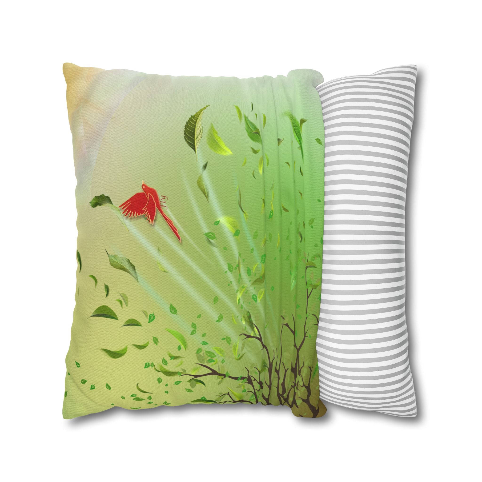 Fly Hidden Message Decorative Throw Pillow | Red Bird Botanical Accent Cushion