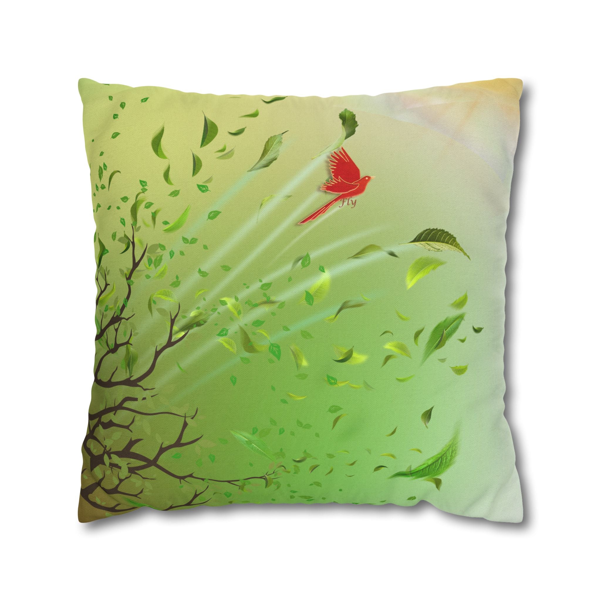 Fly Hidden Message Decorative Throw Pillow | Red Bird Botanical Accent Cushion