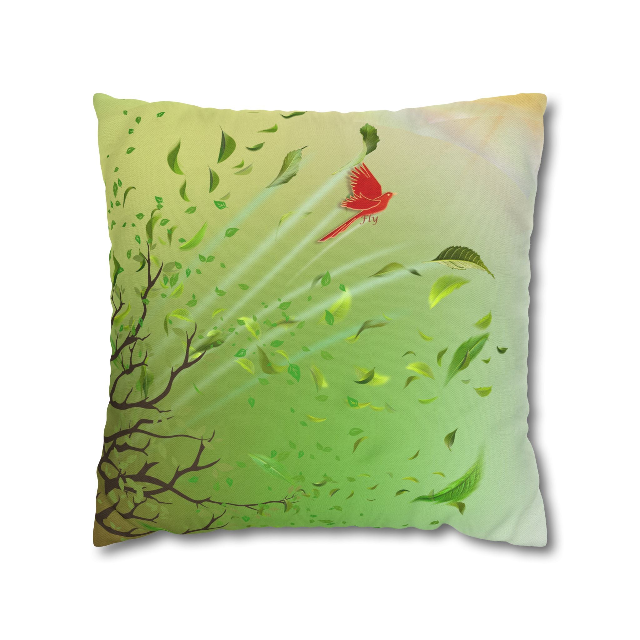 Fly Hidden Message Decorative Throw Pillow | Red Bird Botanical Accent Cushion