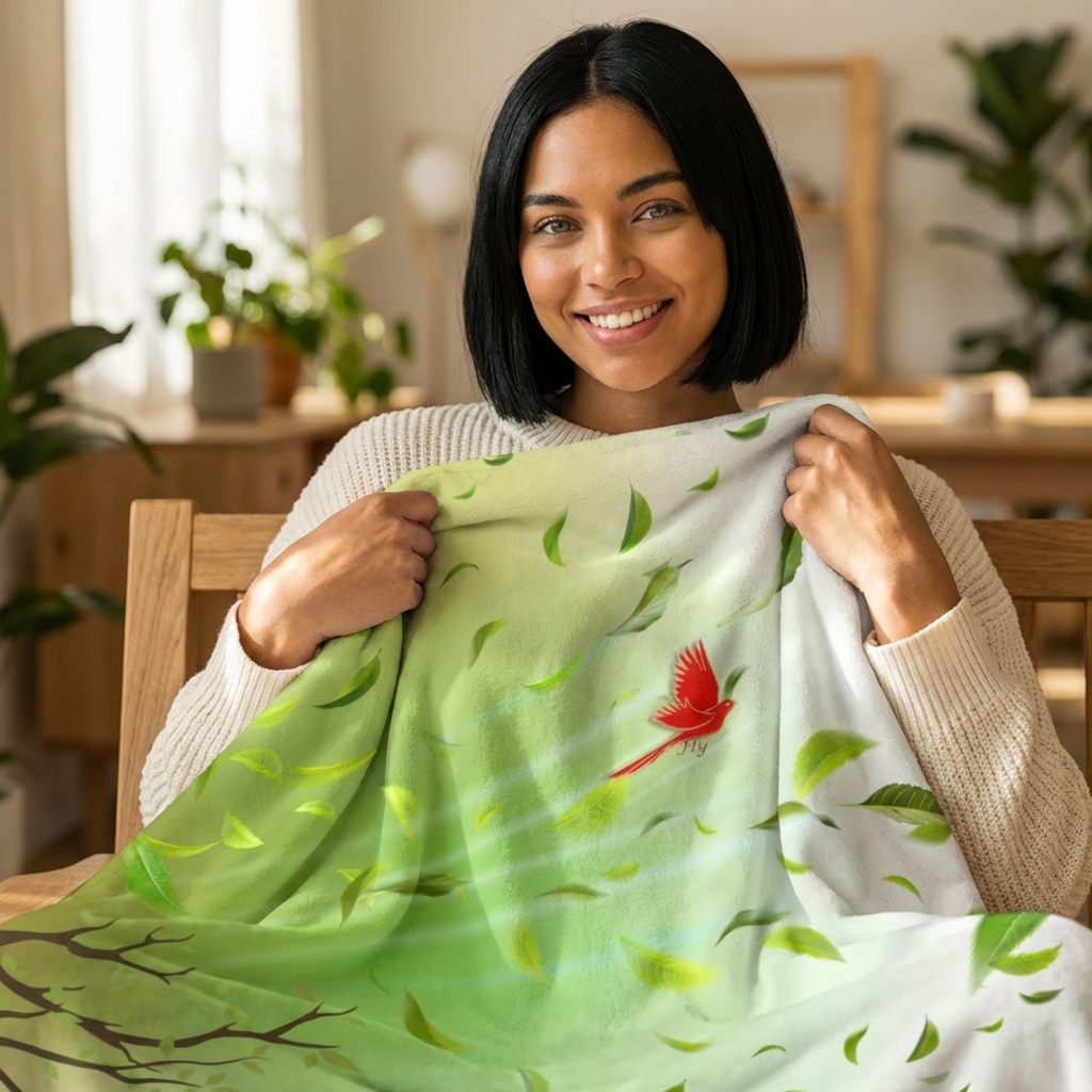 Fly Hidden Message Plush Throw Blanket | Red Bird Botanical Fleece Throw