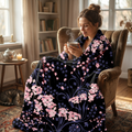 Cherry Blossom Reverie – Midnight Edition Quilted Throw Blanket, Dark Floral Minky Blanket, Cozy Luxury Home Decor, Elegant Gift