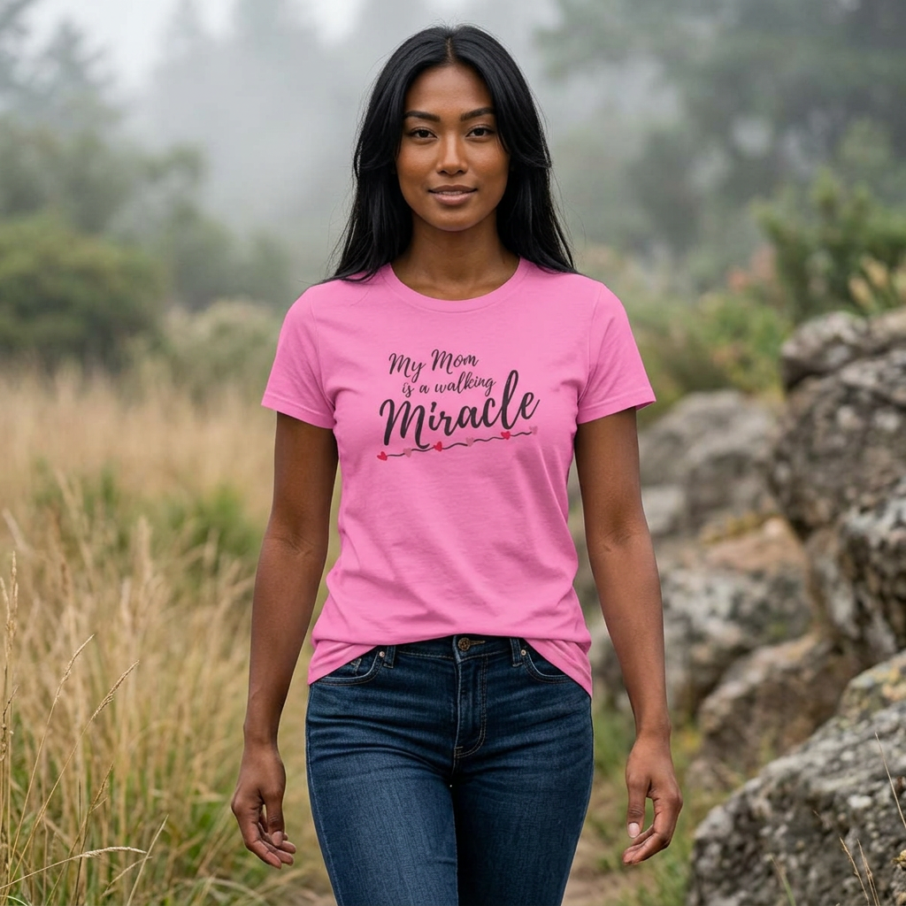 Mom Is a Walking Miracle T-Shirt – Inspirational Gift for Mom, Mother’s Day Shirt, Meaningful Mom Tee, Pink Graphic Shirt