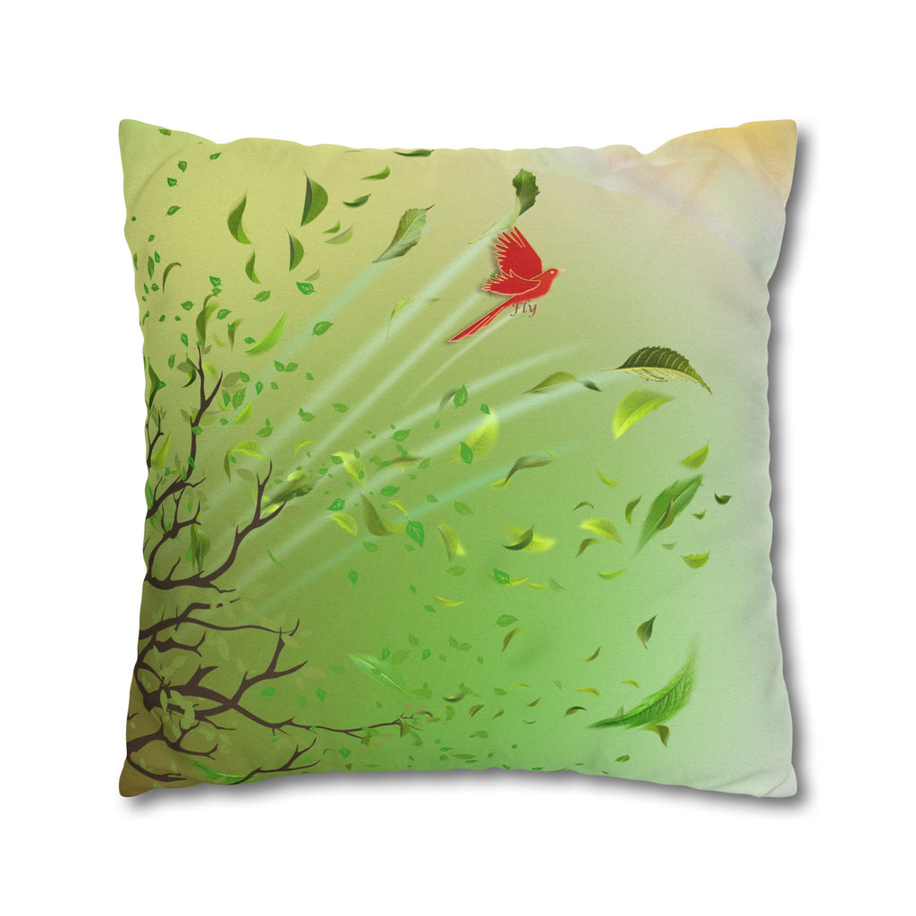 Fly Hidden Message Decorative Throw Pillow | Red Bird Botanical Accent Cushion