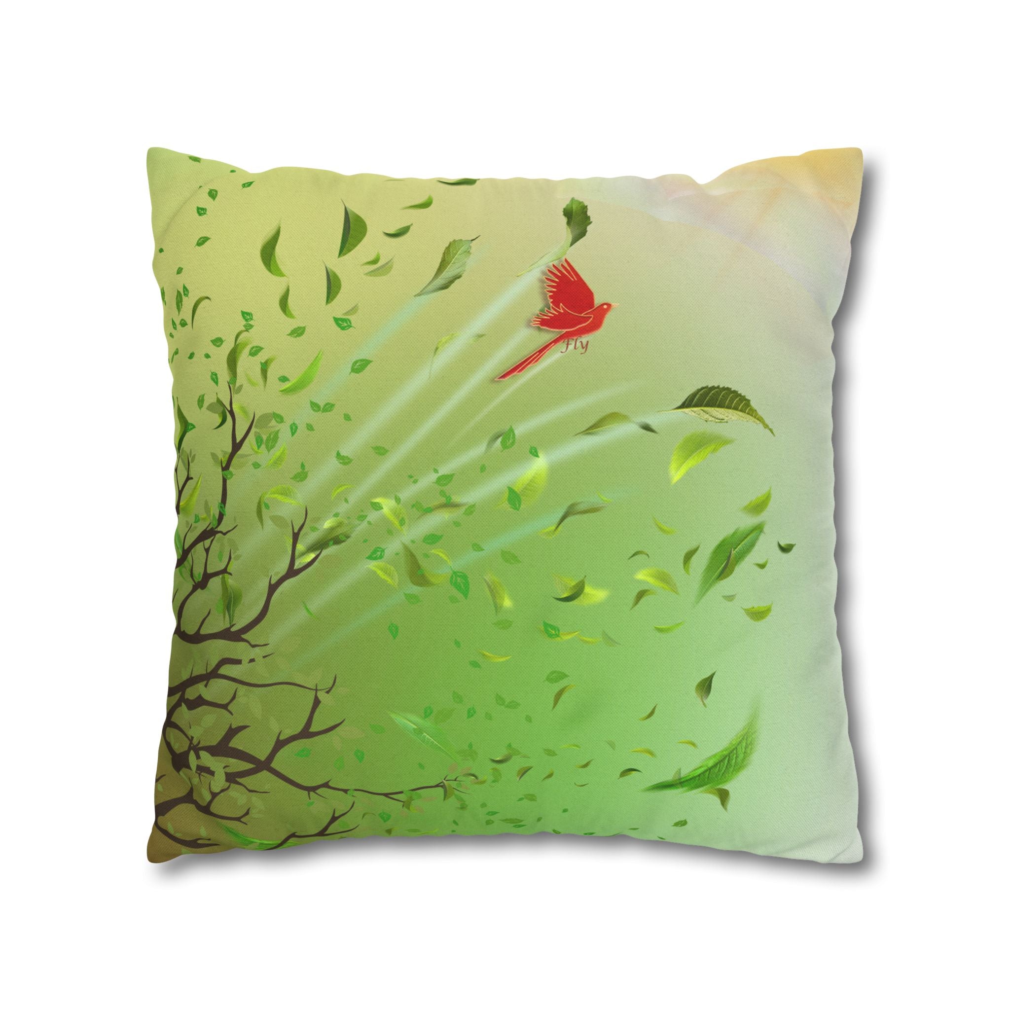 Fly Hidden Message Decorative Throw Pillow | Red Bird Botanical Accent Cushion