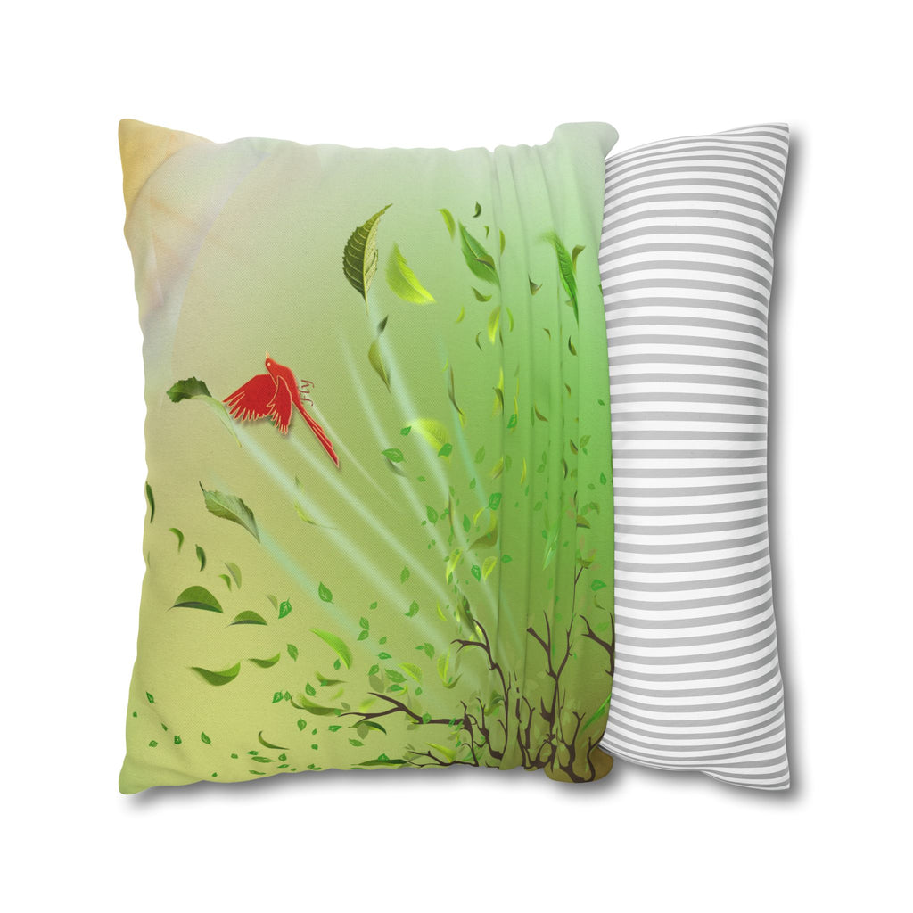Fly Hidden Message Decorative Throw Pillow | Red Bird Botanical Accent Cushion