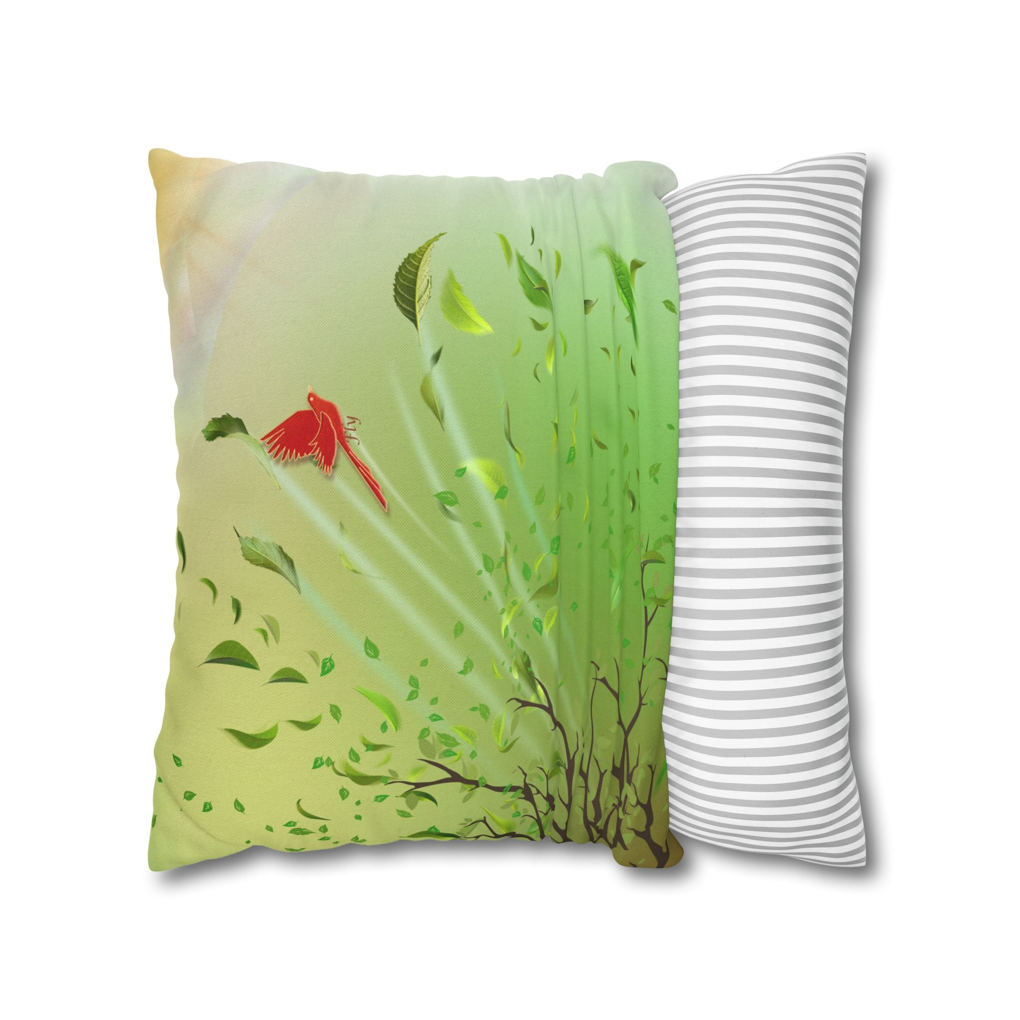 Fly Hidden Message Decorative Throw Pillow | Red Bird Botanical Accent Cushion