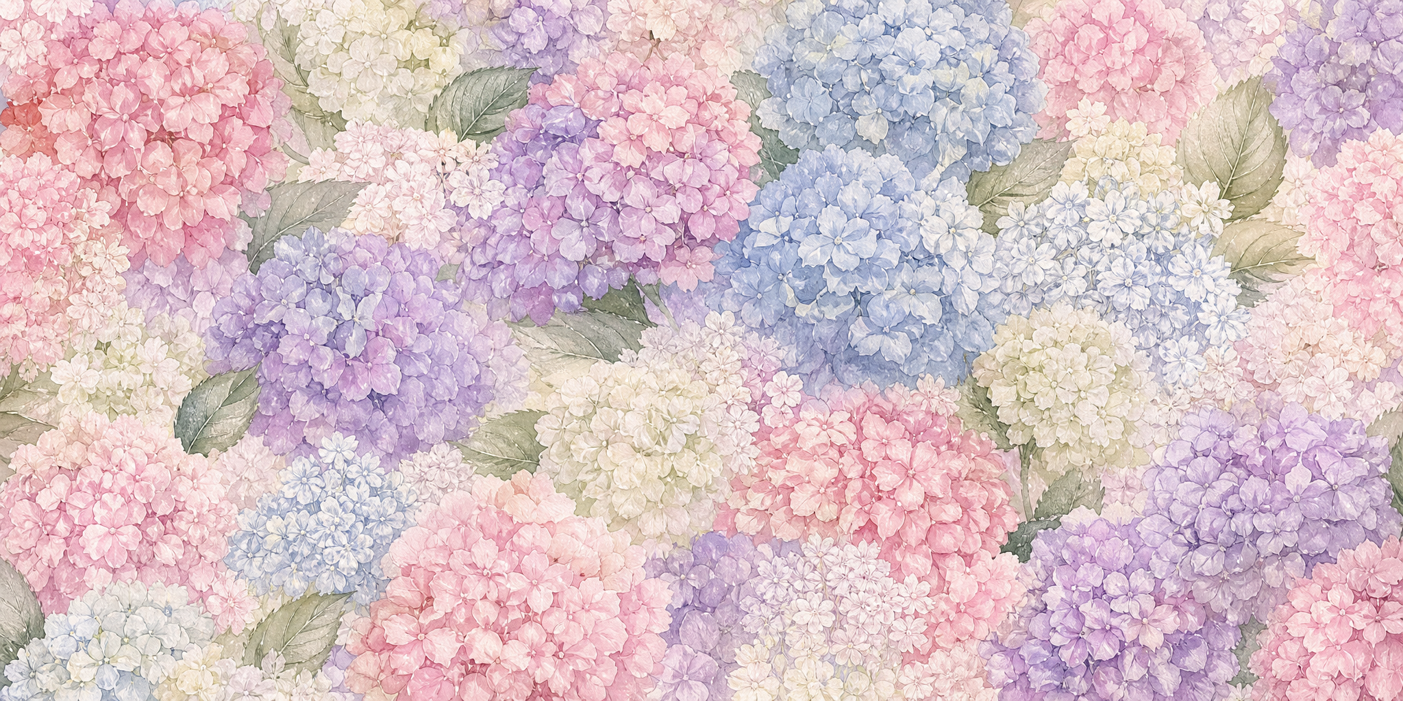 Blush Hydrangea Watercolor Wallpaper – Cottage Garden Floral Feature Wall & Coordinate Print