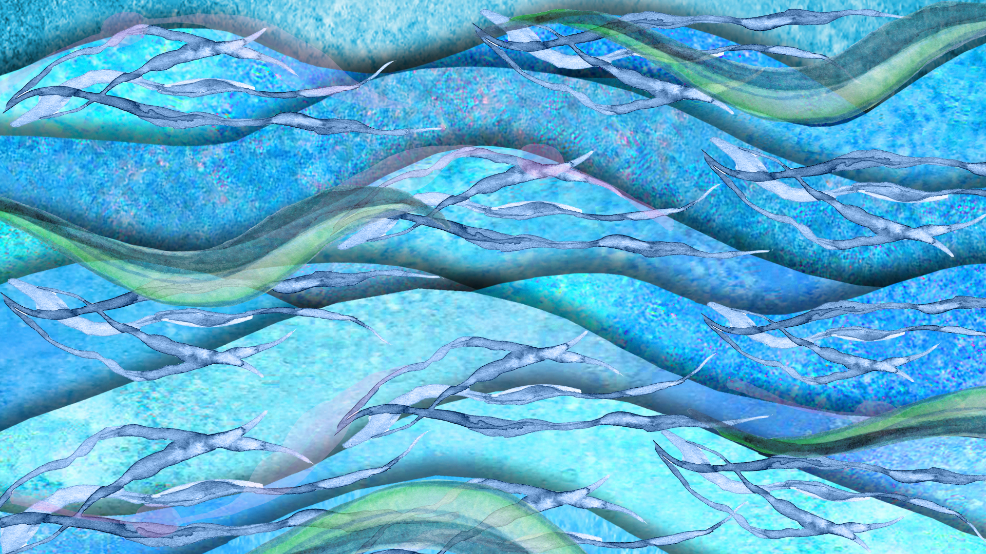 Sea Wave Watercolor Wallpaper – Coastal Blue Feature Wall Mural | Serene Spa-Inspired Wall Décor